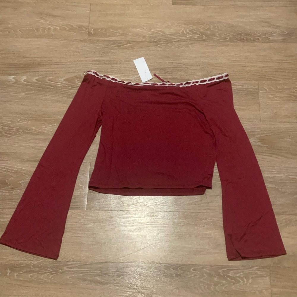 Just Polly Elegant Magenta Off-Shoulder Blouse Size XL - Picture 2 of 4